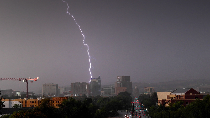 Lightning strikes over downtown Boise with thunder