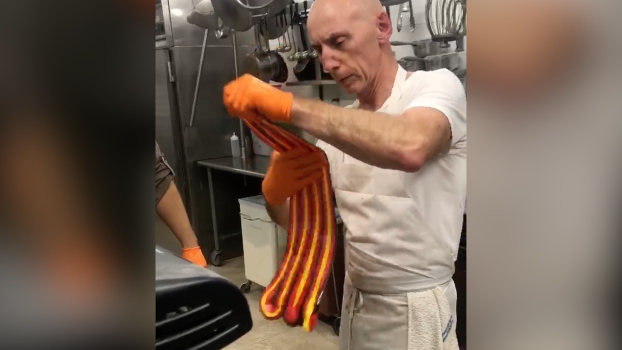 Specialty of Hilton Head pastry chef is making art. Demos a technique of using sugar