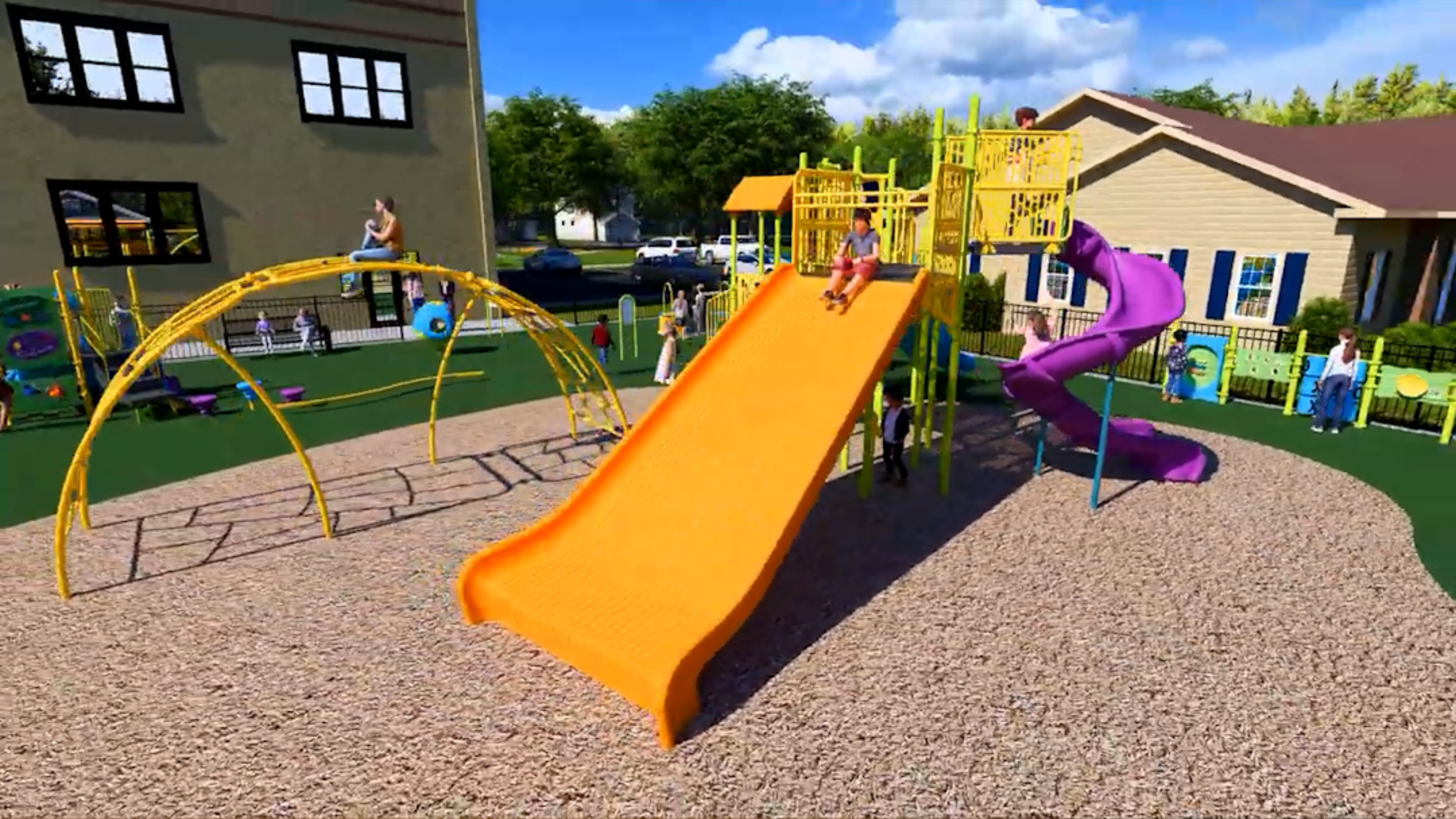 Community organizations volunteer to help build inclusive playground in Hubbard