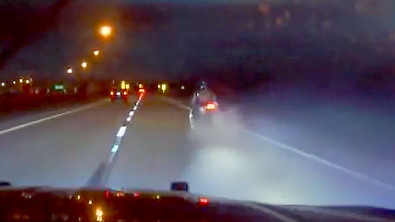 Motorcycle fleeing after crash catches fire as troopers follow