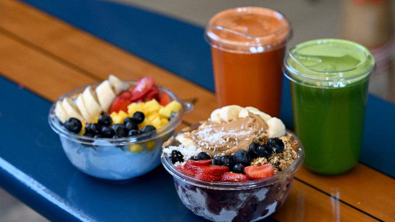Fresh juices and acai bowls at Holmes Beach's Happy Manatee