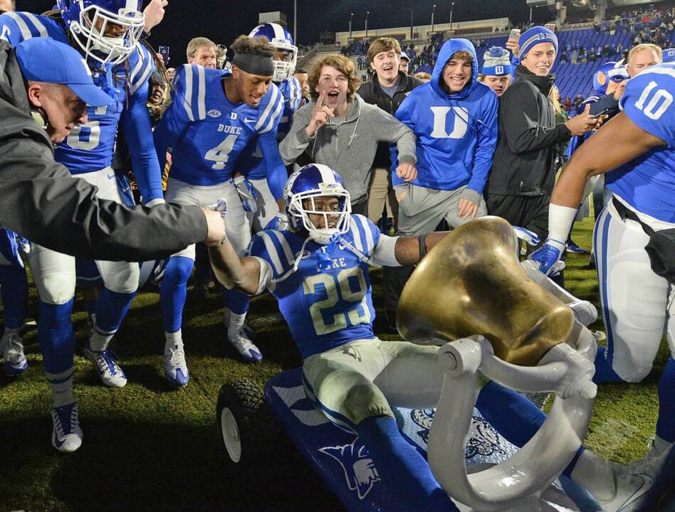 Duke celebrates their victory over UNC