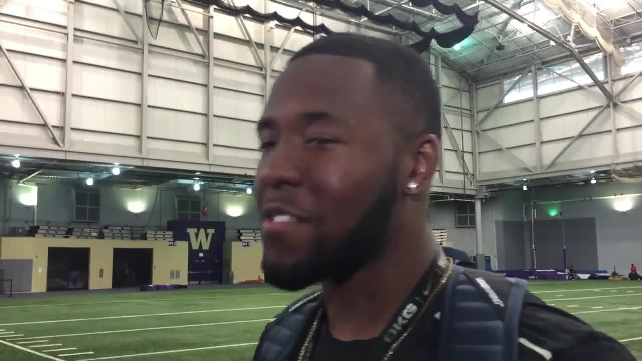 Huskies defensive back Budda Baker talks at UW Pro Day