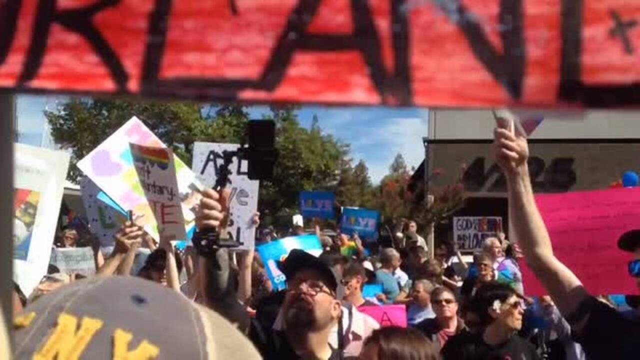 'Love conquers hate': Protests at church of pastor who praised shooting in gay nightclub