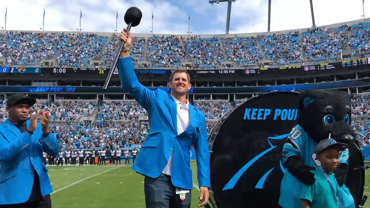 Panthers Hall of Honor inductee Jordan Gross hits ‘Keep Pounding’ drum