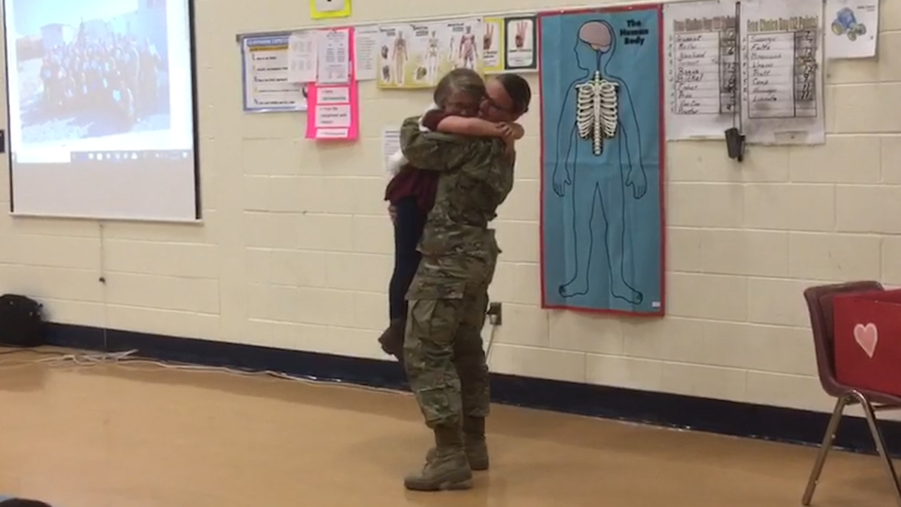 Military mom surprises Bald Eagle Area second-grader after nearly 8 months apart