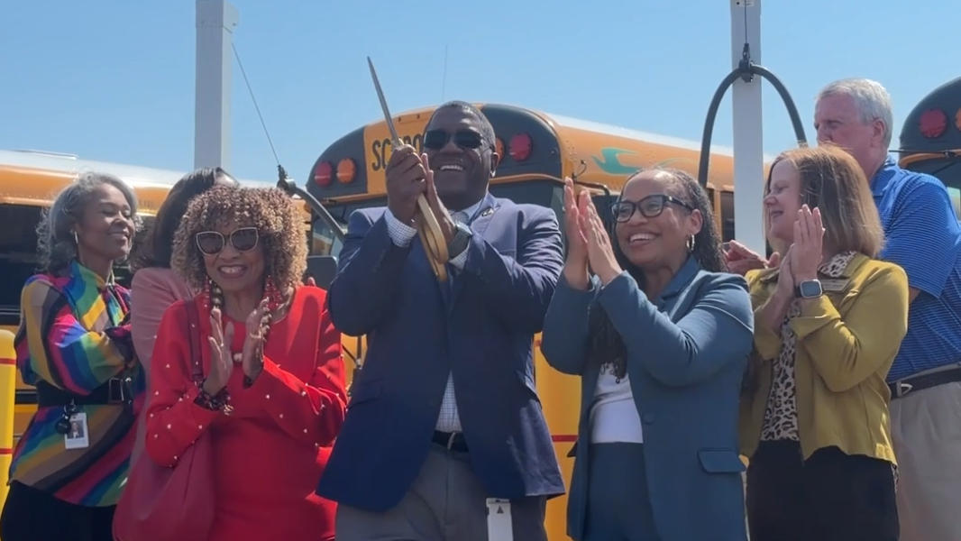 Bibb County School District unveils new all-electric school bus fleet