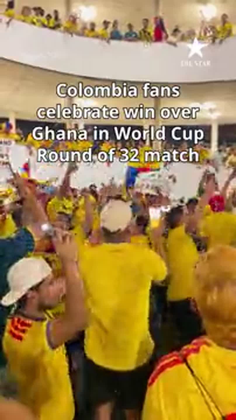 Colombia fans celebrate win over Ghana in World Cup Round of 32 match