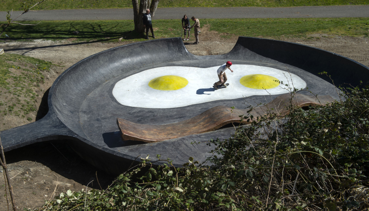 Skate park fulfills artist’s dream of creating world’s largest inedible breakfast