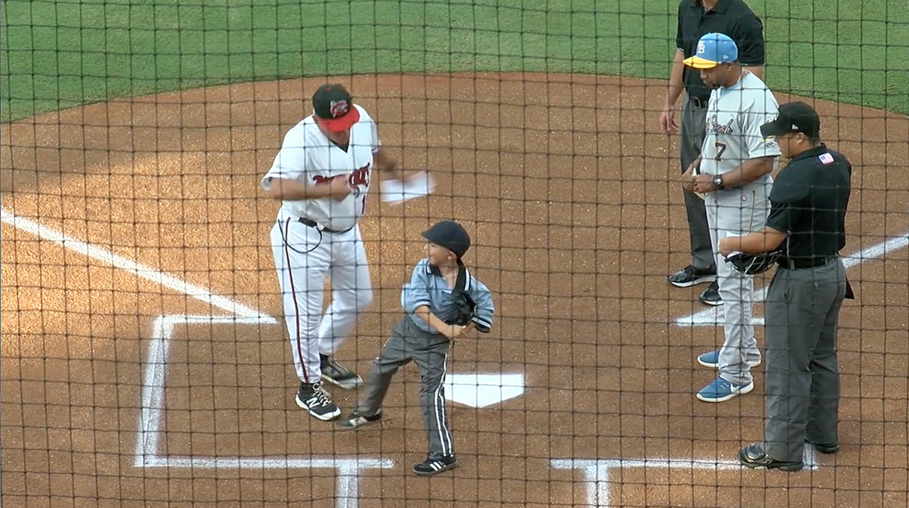 Watch the Carolina Mudcats’ ‘mini-umpire’ in action