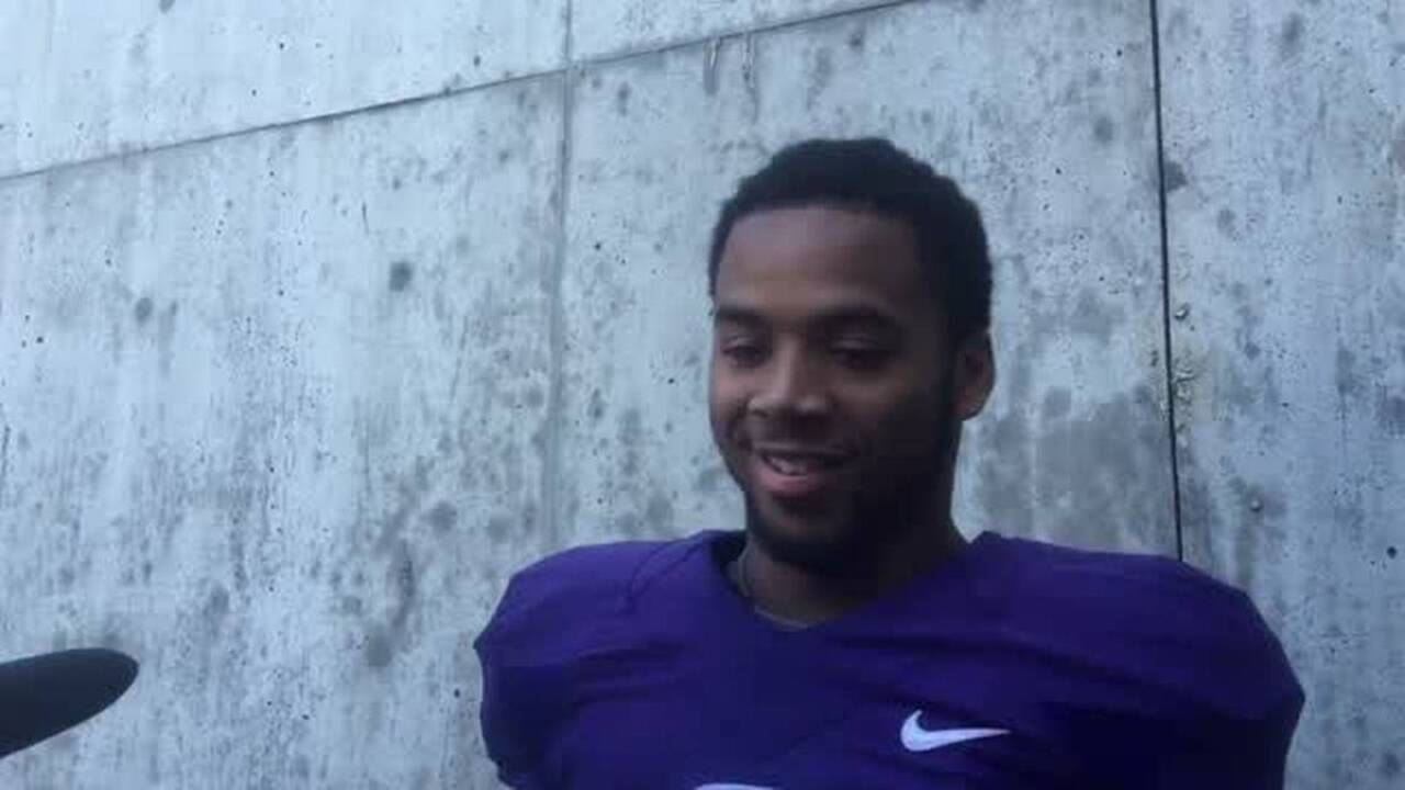 Myles Gaskin talks after Day 4 of fall camp