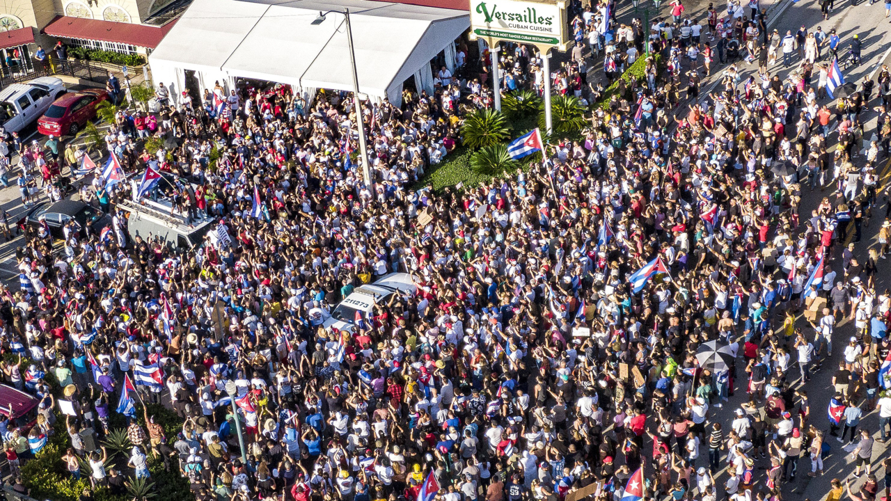Thousands of people flood streets near Little Havana to support protesters in Cuba