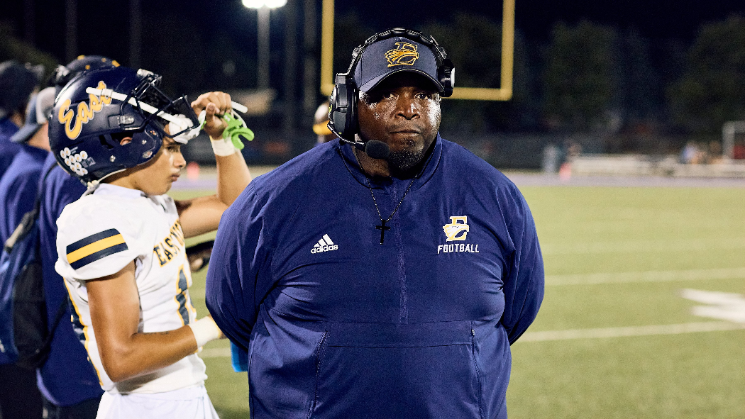 East Meck's Lennie Sanders talks after Friday's win over South Meck