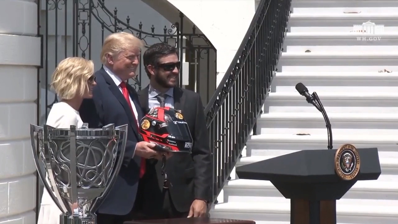 Trump praises patriotism of NASCAR fans during Truex celebration