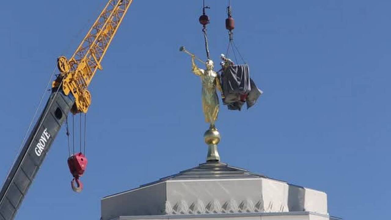 Angel Moroni placed atop new Meridian LDS Temple