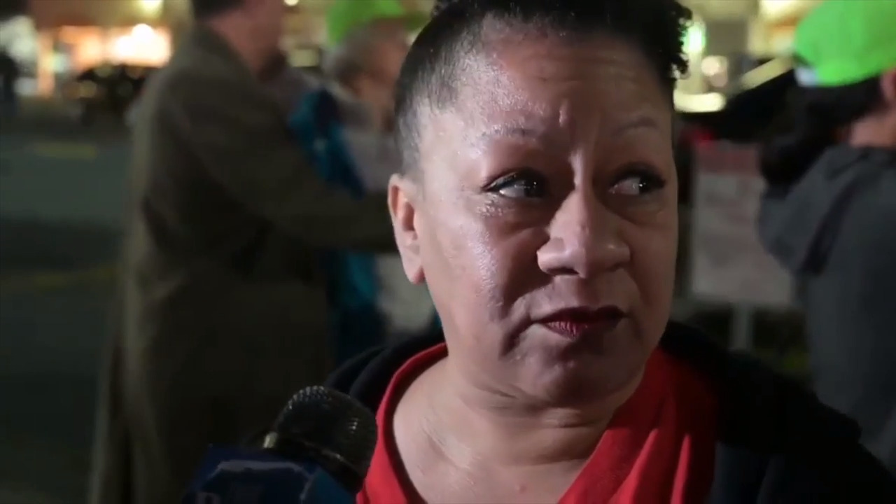 Tanya Faison talks about protest in front of Trader Joe’s