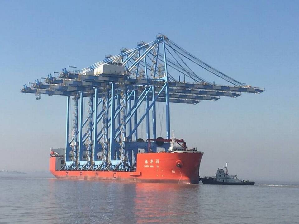 Huge container cranes being shipped