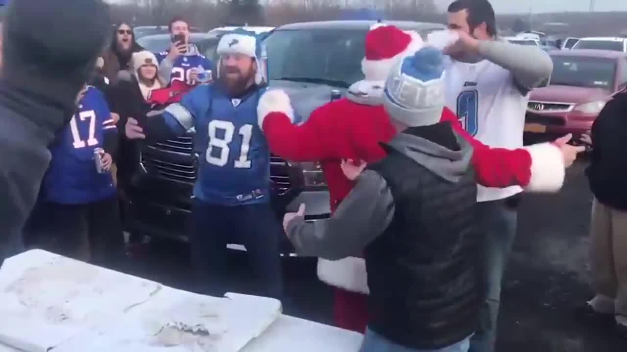 Ho ho, oh no: Santa slammed through table at Bills-Lions tailgate