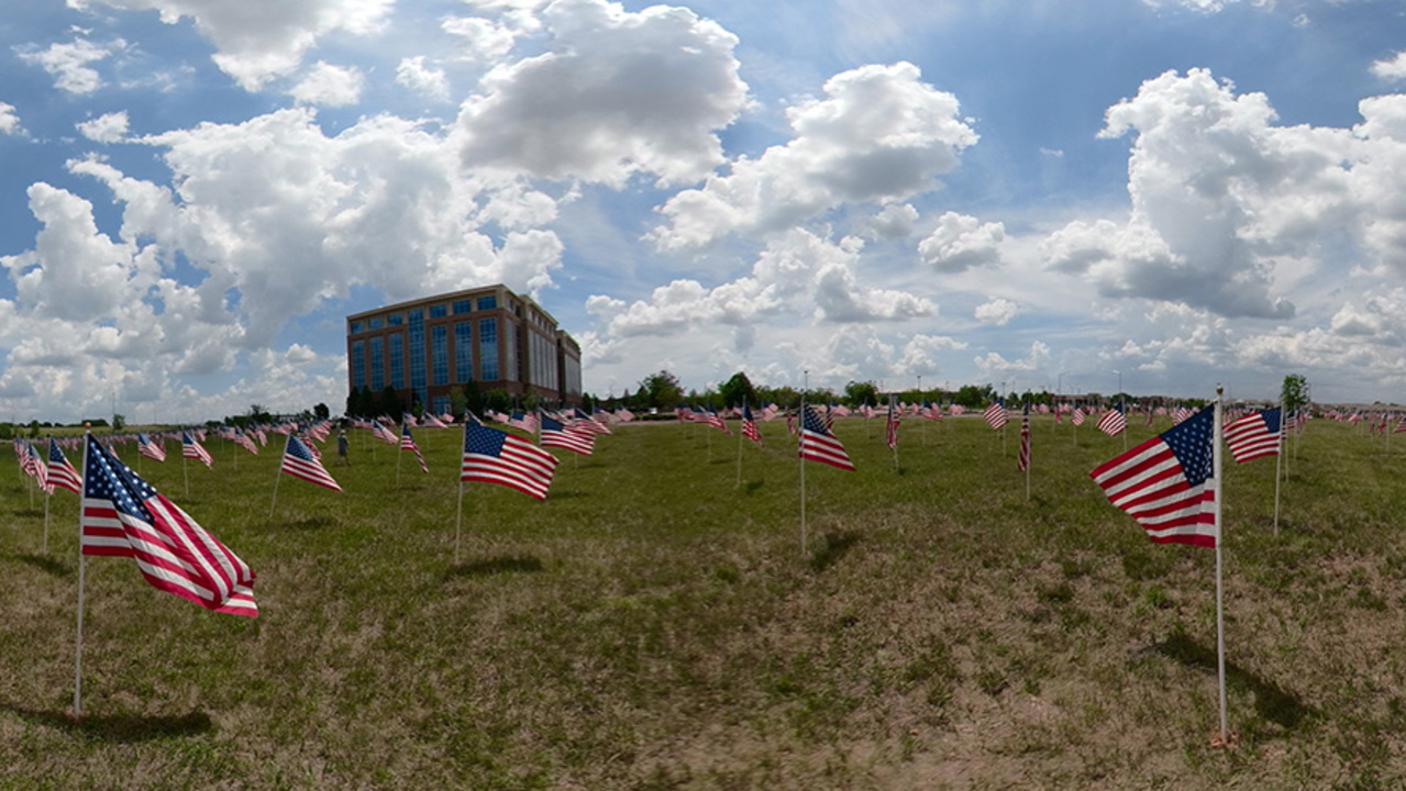 360 Video-Memorial Day American flag display in Lenexa, Kansas