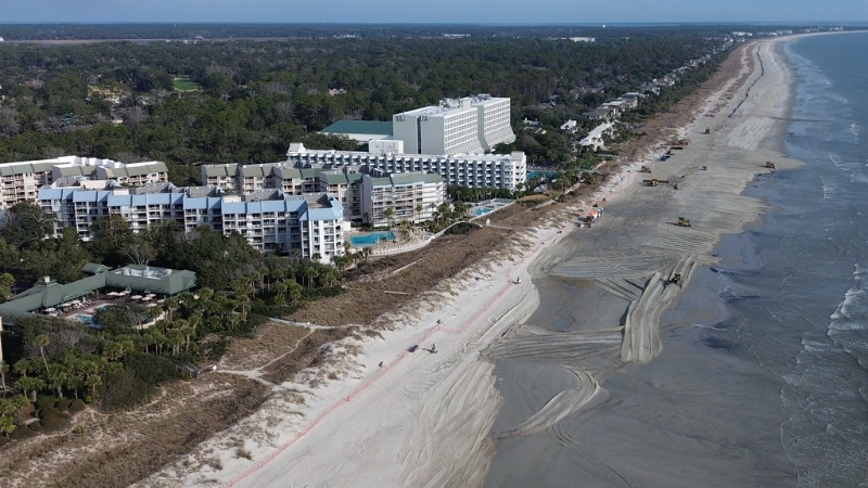 Drone photos show the beach in front of Hilton Head's Tiki Hut get restored