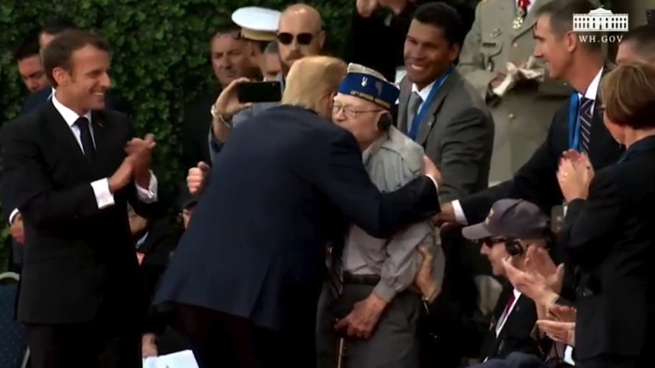 Trump hugs WWII veteran at D-Day ceremony in France