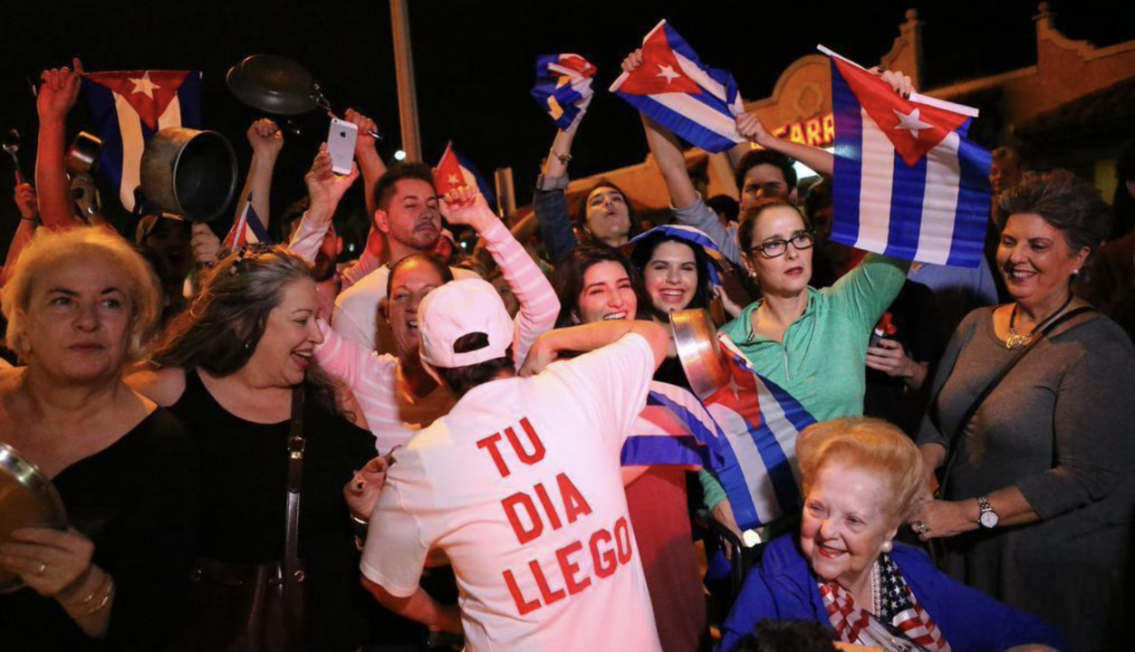 Cuban exiles gather outside La Carreta to celebrate Fidel Castro’s death