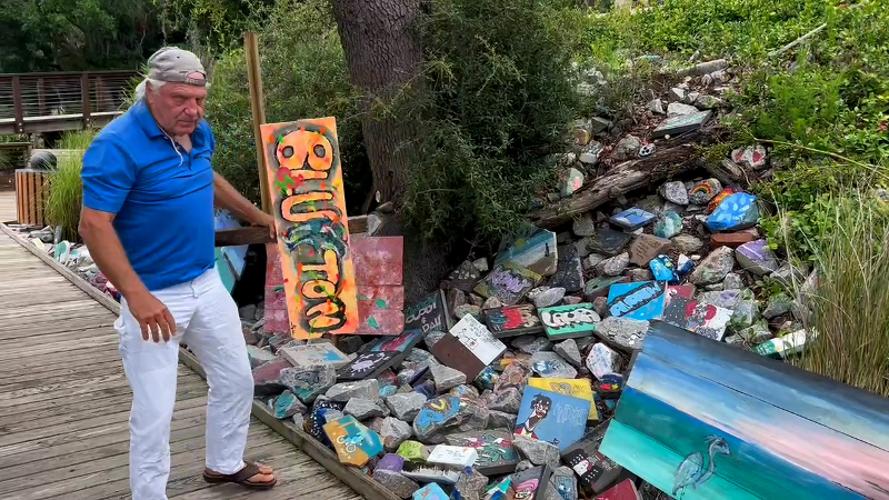 Bluffton artist removes painted signs from park, town powerwashes around rock garden