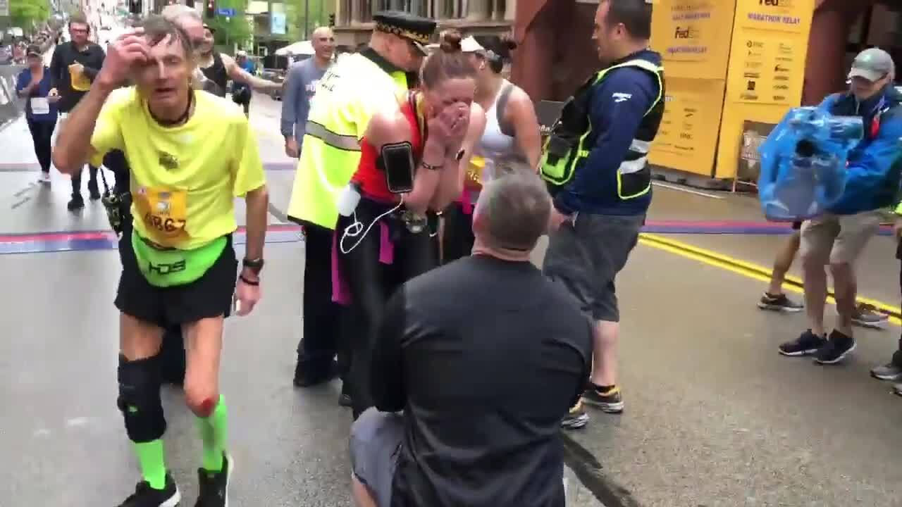 Runner finishes Pittsburgh marathon with a medal and an engagement ring