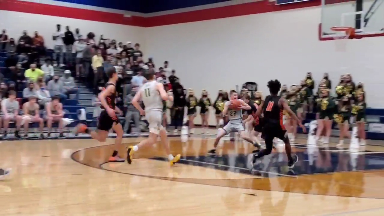 A steal and acrobatic three-point play by Birdville guard Chase Henderson