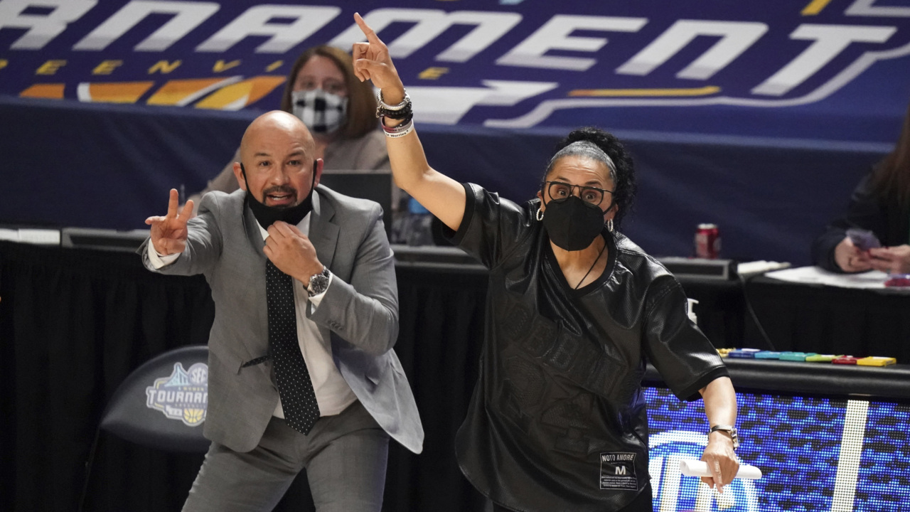USC coach Dawn Staley talks about the physical drain of winning the SEC tournament