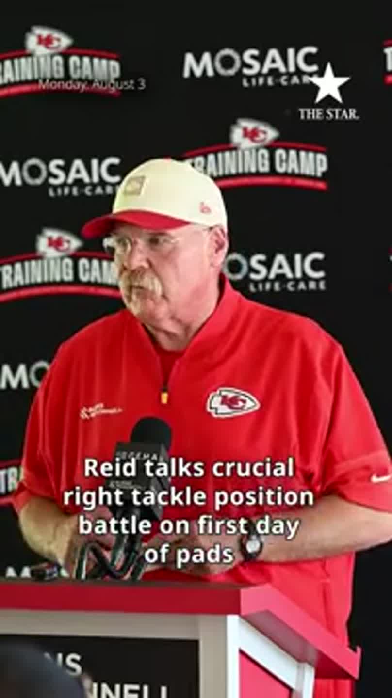 Chiefs Coach Andy Reid breaks down the right tackle position battle