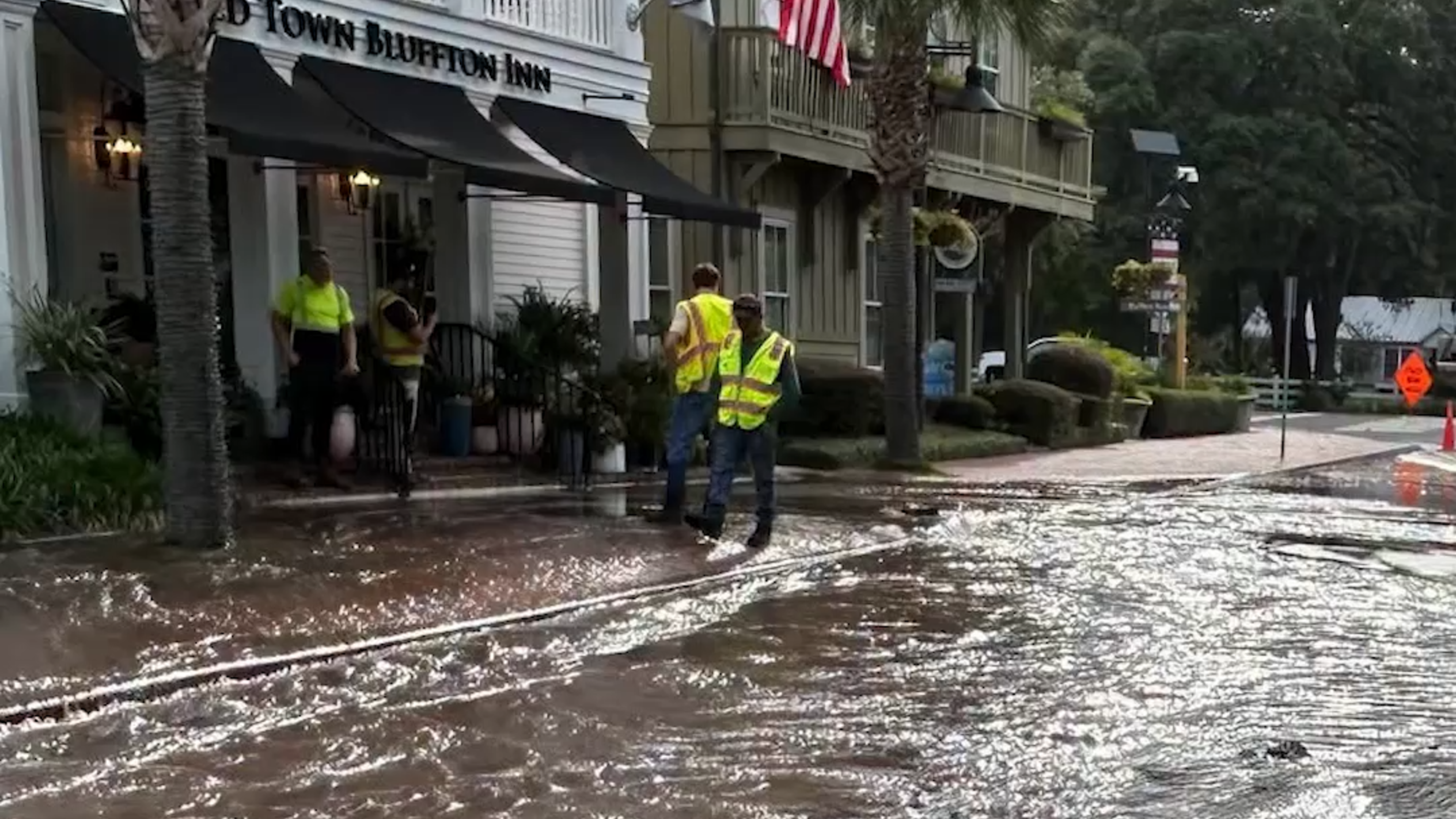 Photos, drone footage shows waterline break in Old Town Bluffton