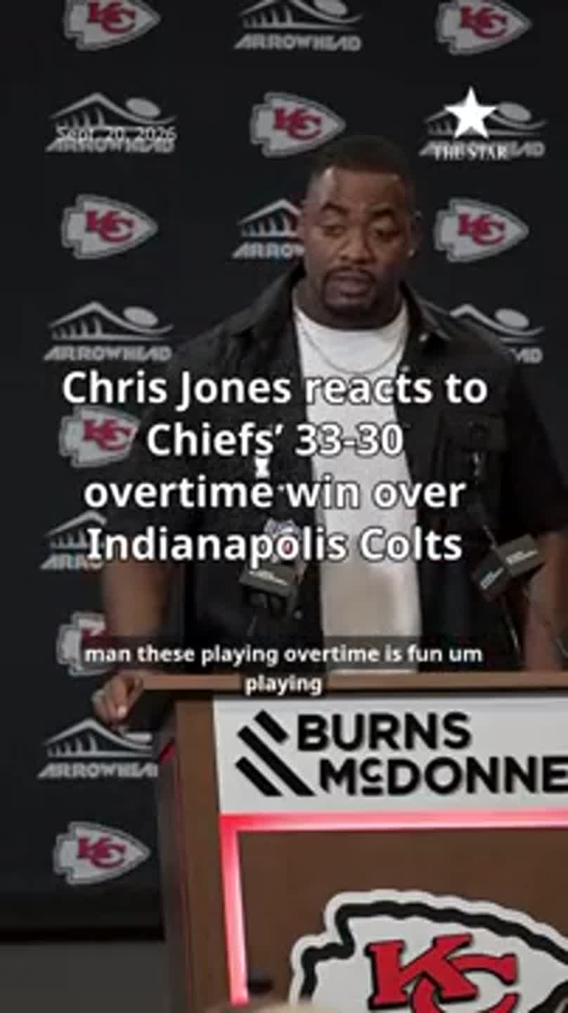 Chris Jones reacts to Chiefs’ 33-30 overtime win over Indianapolis Colts