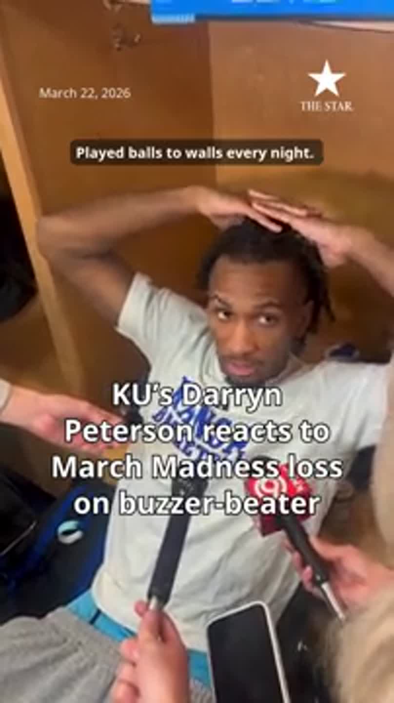 Darryn Peterson reacts to KU's buzzer-beater loss to St. John's to exit March Madness