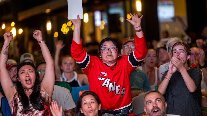 Fans in Raleigh celebrate the Canes first goal over Vegas in Game 6
