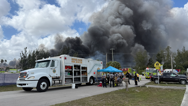 Warehouse fire shuts down streets near Miami Gardens