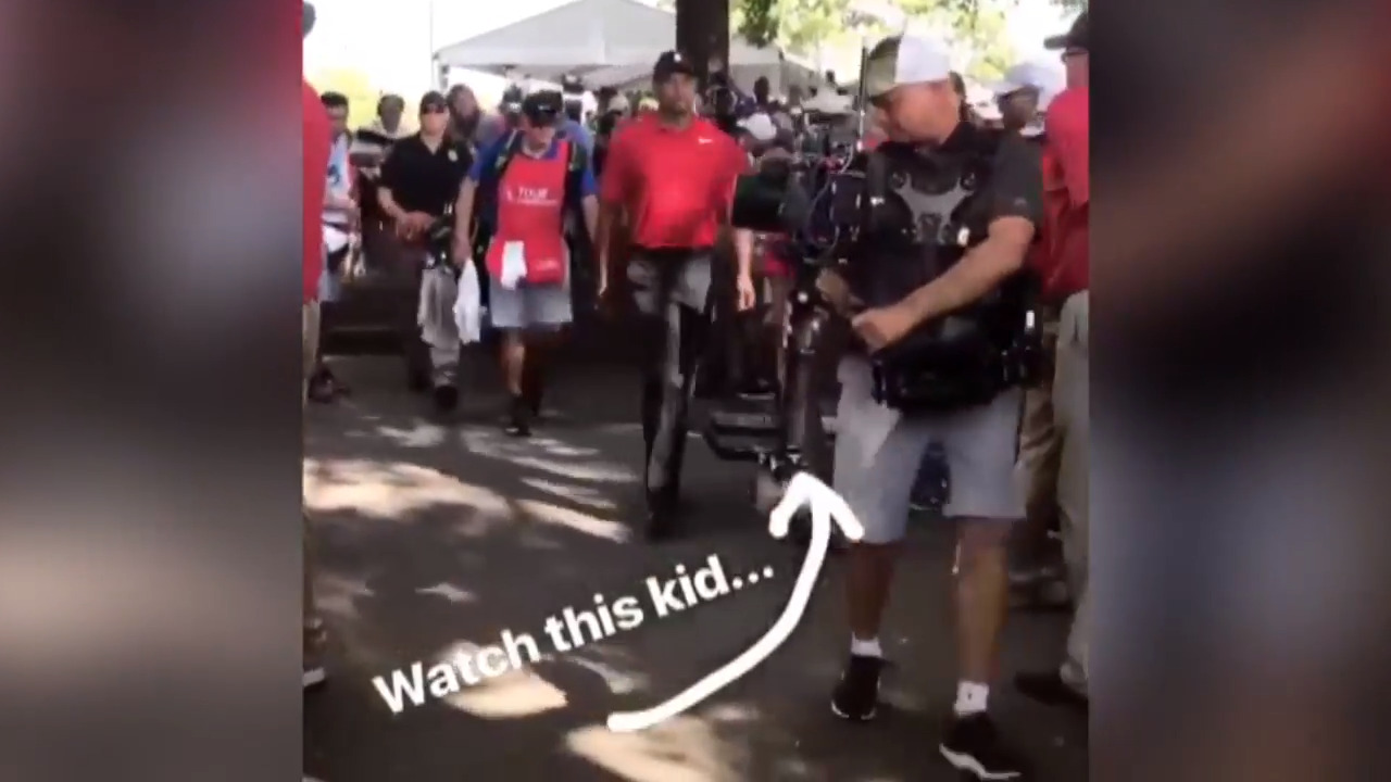 Starstruck child has adorable reaction when seeing Tiger Woods in person