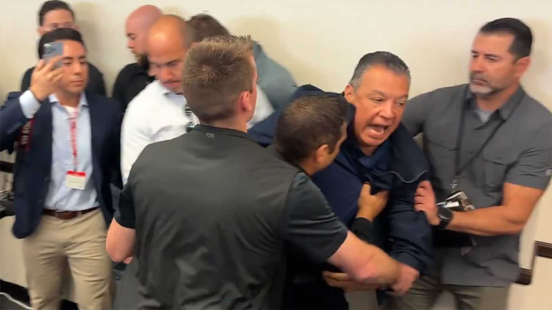 Raw video: Sen. Padilla forcefully removed, handcuffed at Noem news conference