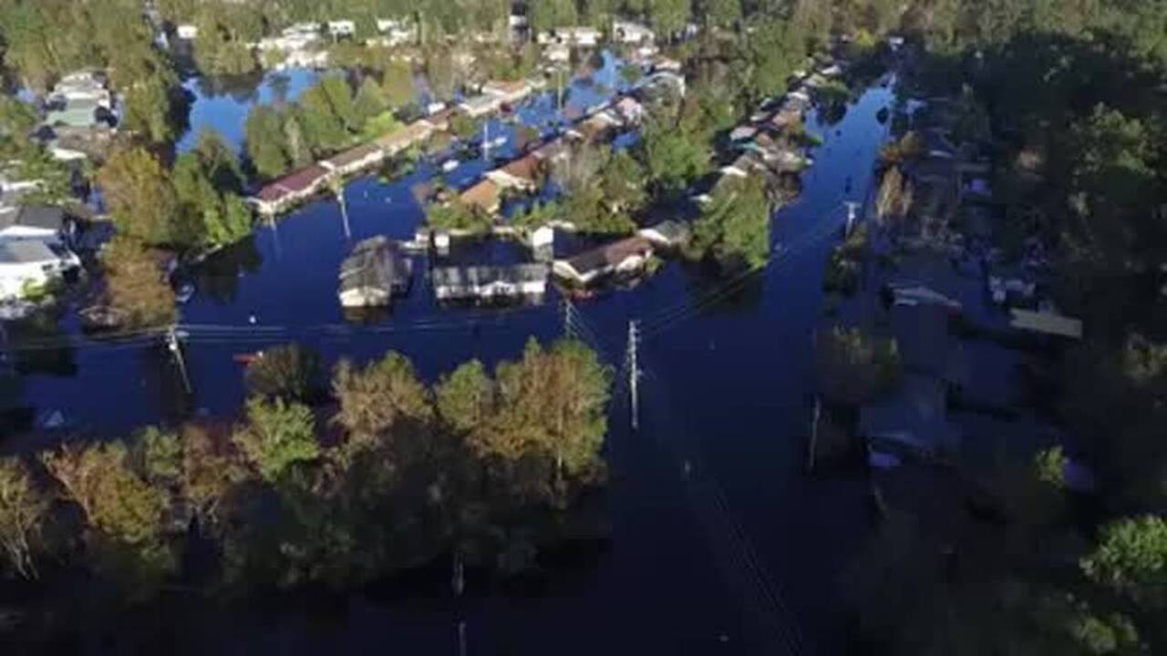 Aerials: Intracoastal Waterway floods South Carolina neighborhood