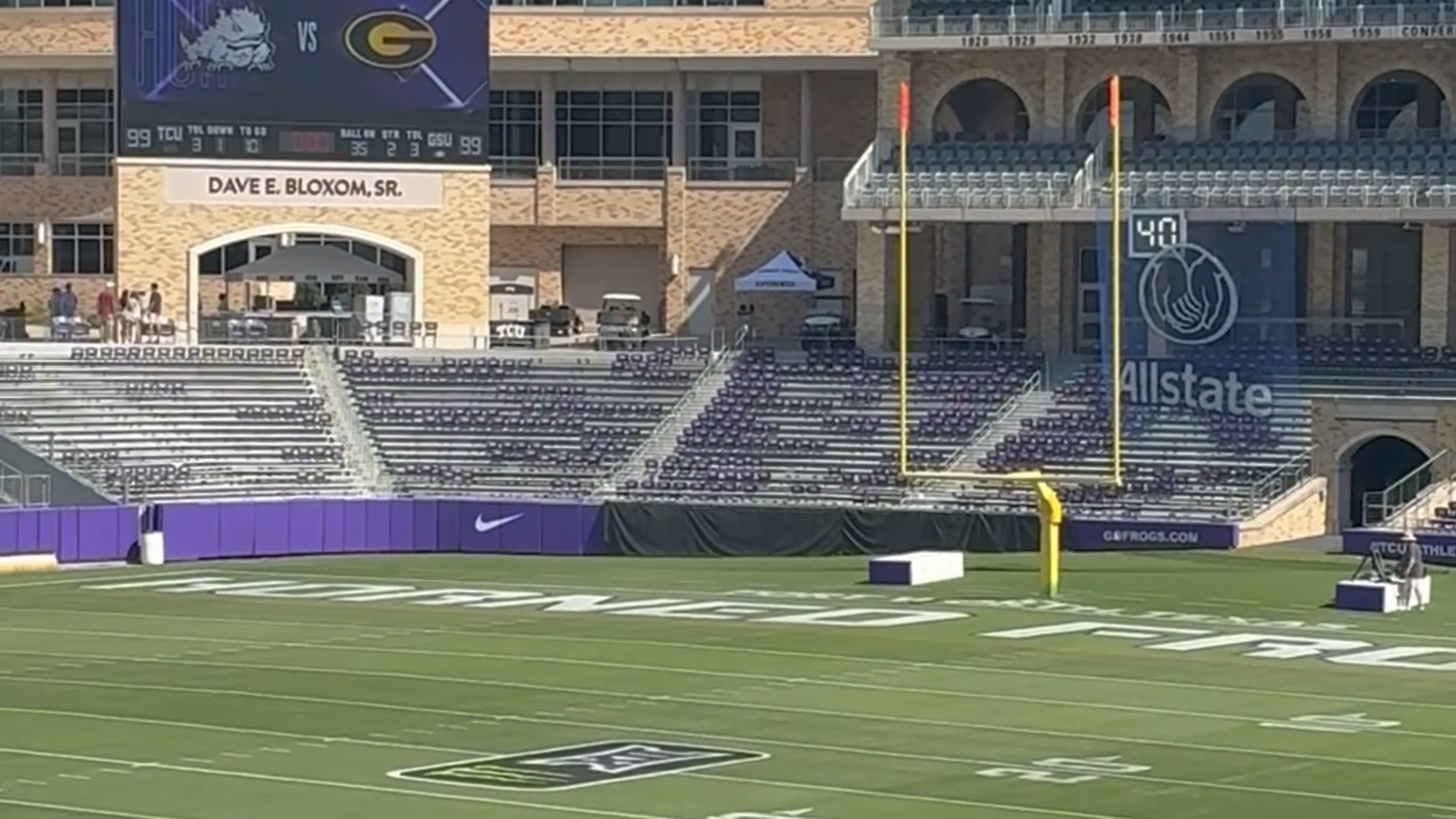 Look at the new signage on TCU's Amon G. Carter Stadium field