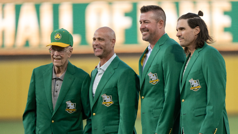 Watch: Athletics induct players to team Hall of Fame