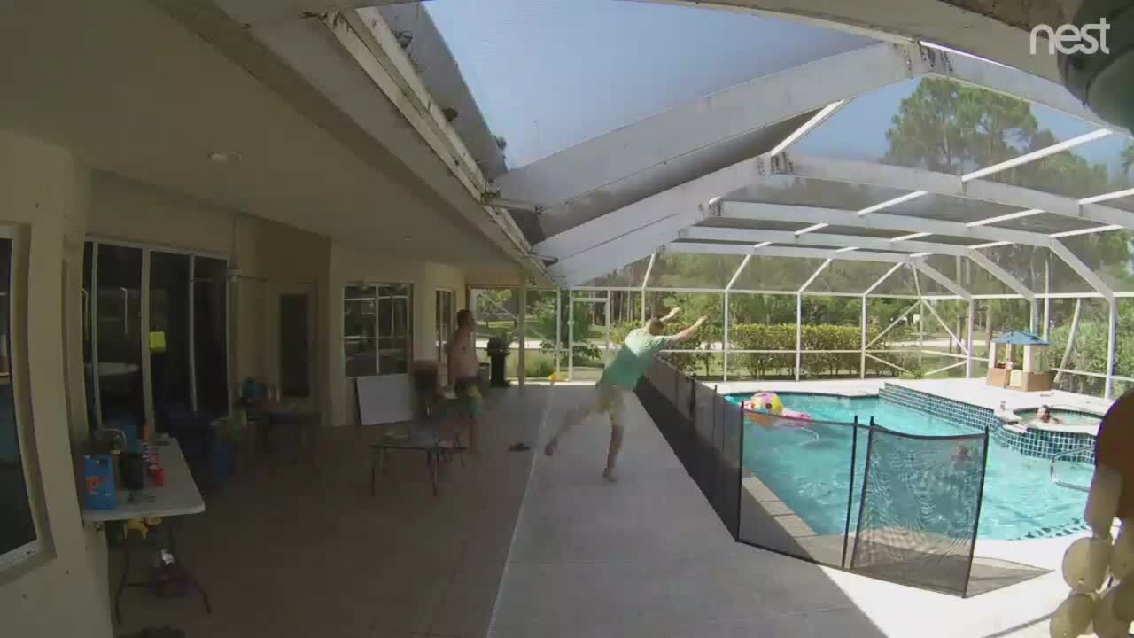 His 1-year-old tumbled into the pool — and there was only one thing for Dad to do