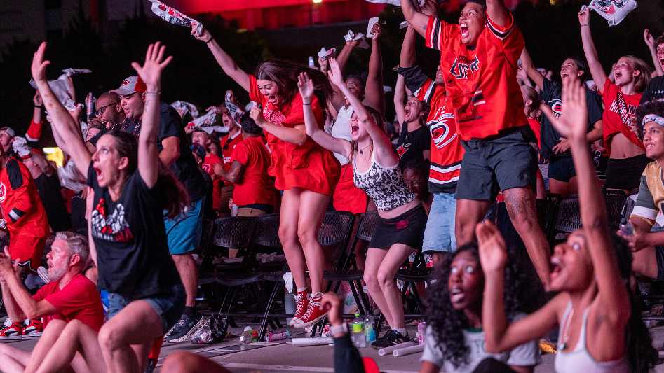 Canes fans celebrate Game 5 win at Red Hat Stanley Cup watch party