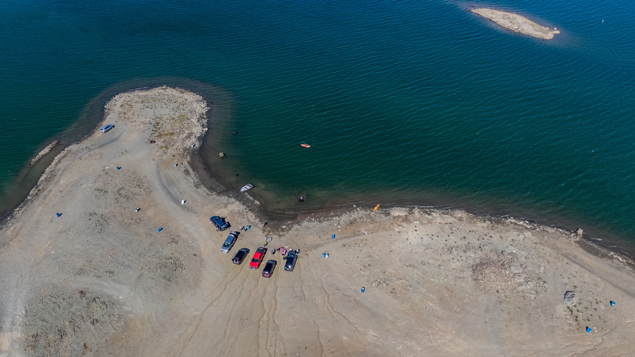 See drone video of low water level at Folsom Lake in June 2021