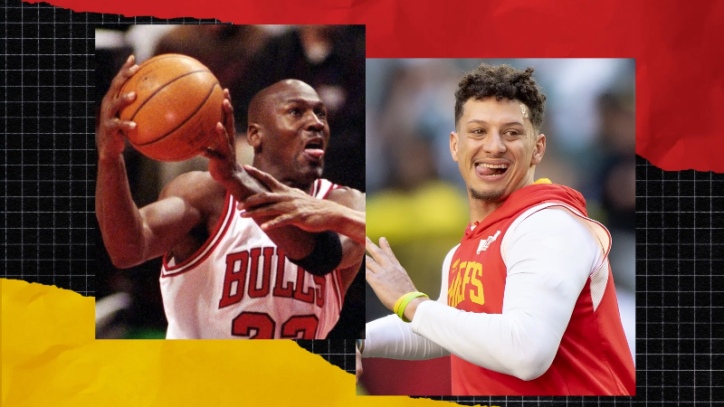 Kansas City Chiefs QB Patrick Mahomes and Michael Jordan: tongue-out assassins