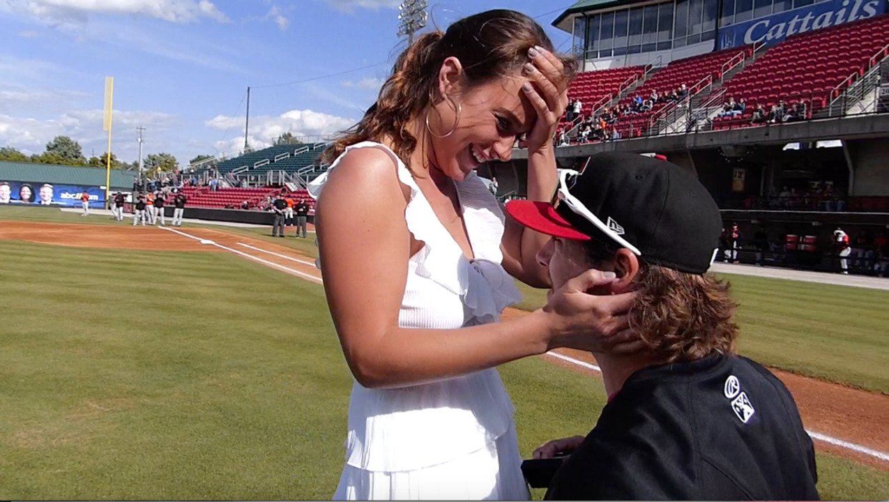 Mudcats player surprises girlfriend with on-the-field proposal