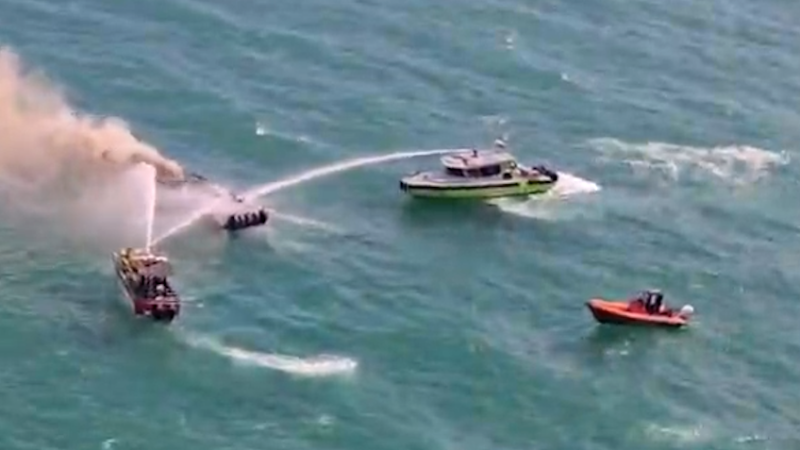 40-foot boat goes up in flames. Miami-Dade firefighters battled blaze