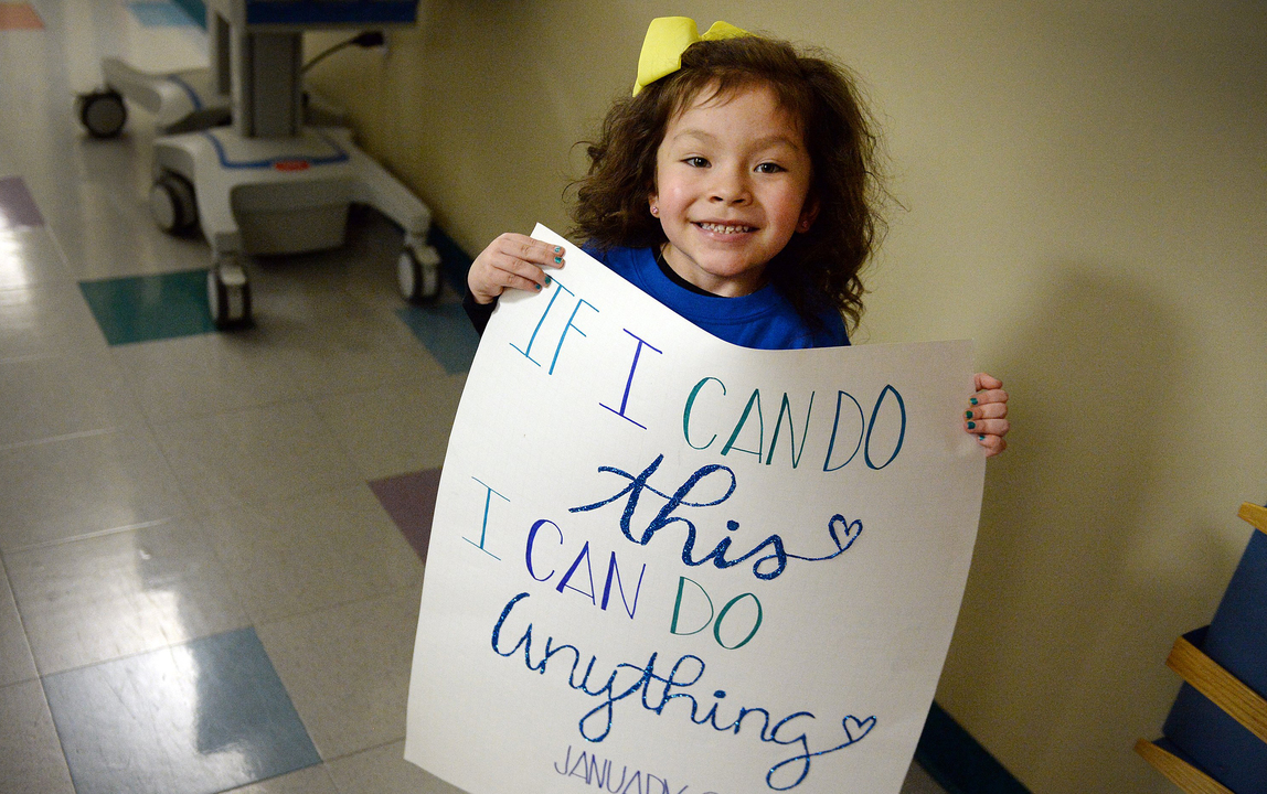 Sammy, the 2018 Kids Day ambassador, celebrates her last day of chemo