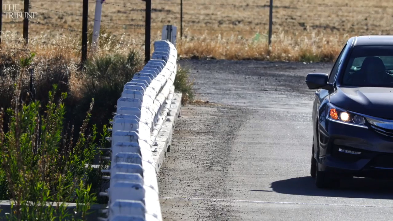 Soar over the Parkfield bridge being bent by the San Andreas Fault