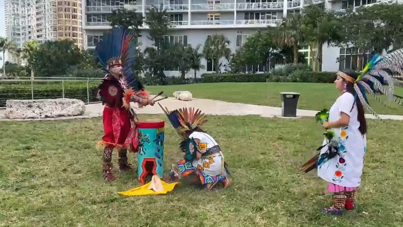 Member of the Miccosukee tribe leads prayer gathering in support of protecting archaeological site